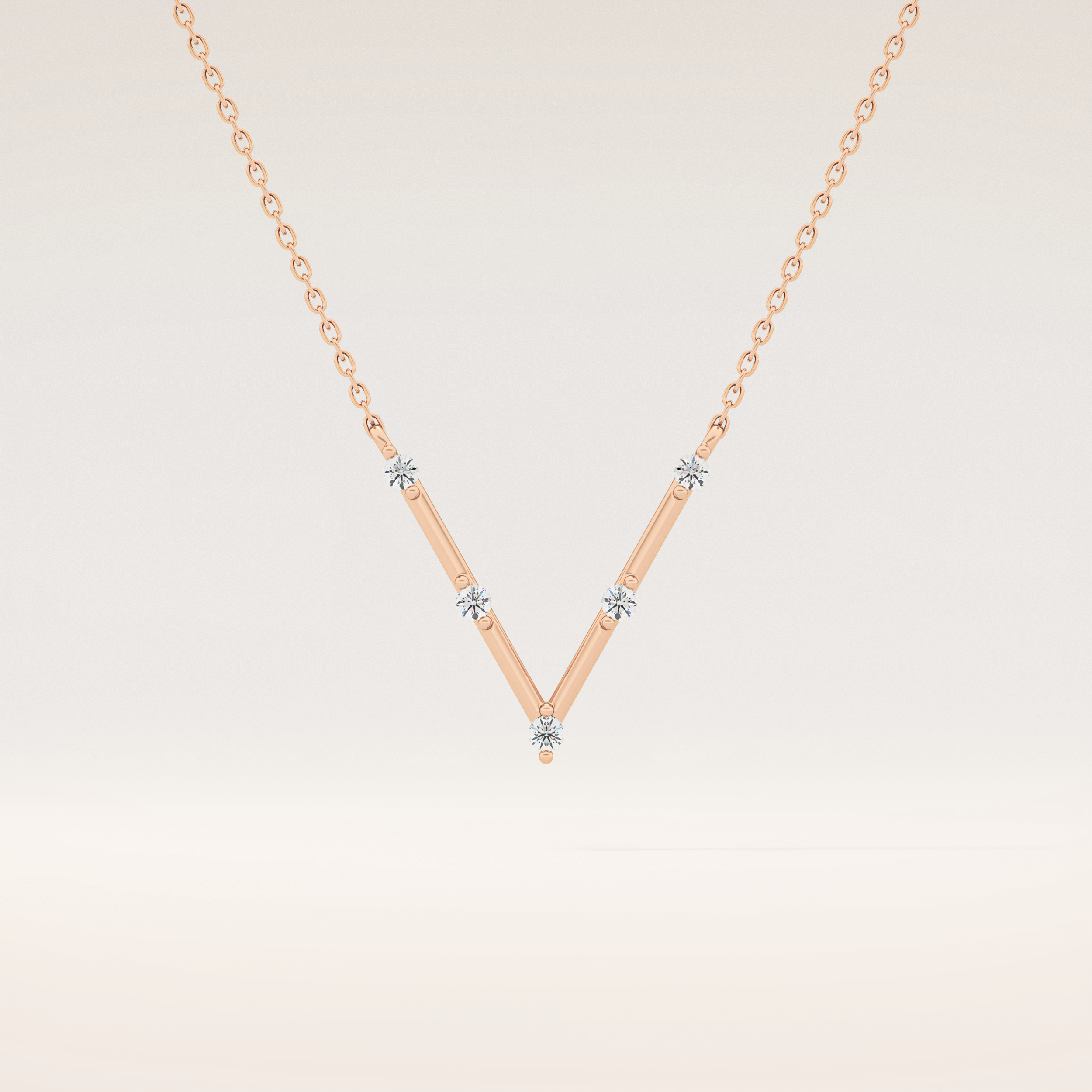 0.08 TCW Round Cut Moissanite V Shaped Five Stone Necklace