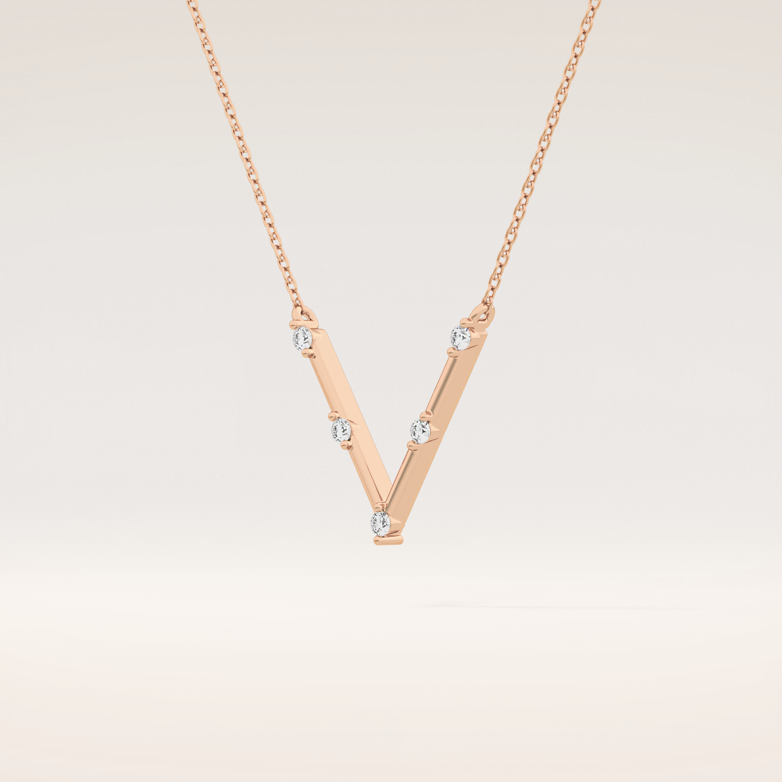 0.08 TCW Round Cut Moissanite V Shaped Five Stone Necklace