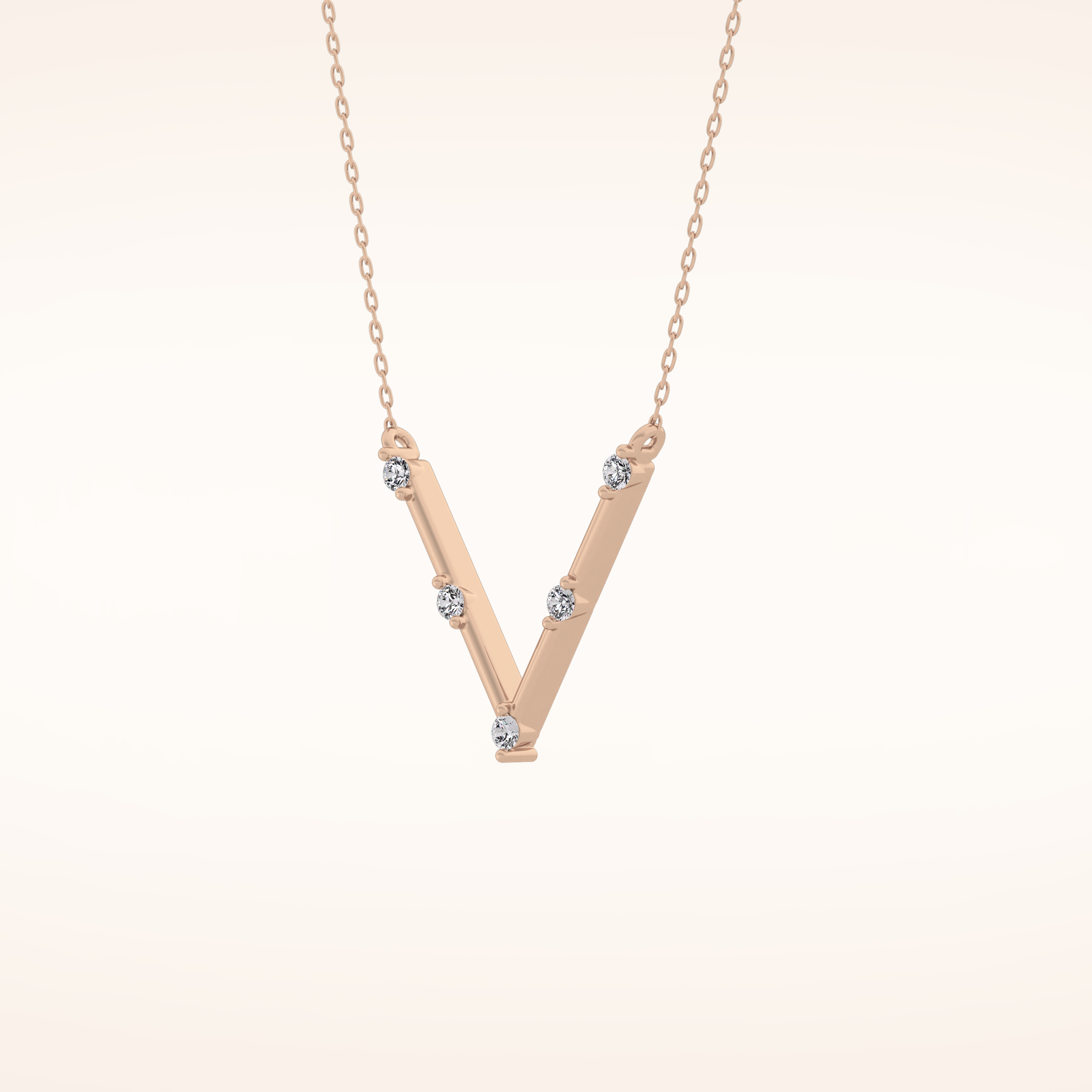0.08 TCW Round Cut Moissanite V Shaped Five Stone Necklace