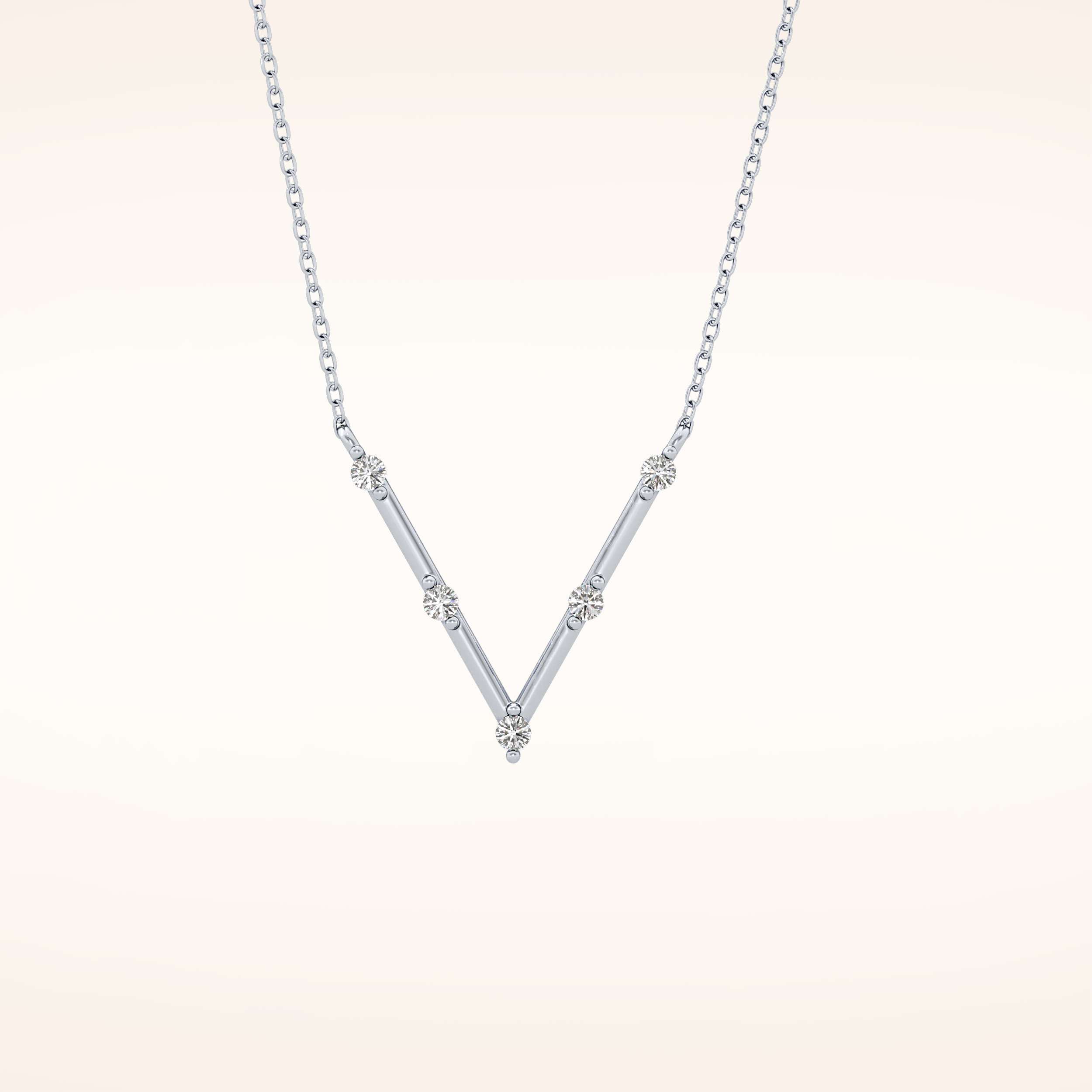 0.08 TCW Round Cut Moissanite V Shaped Five Stone Necklace