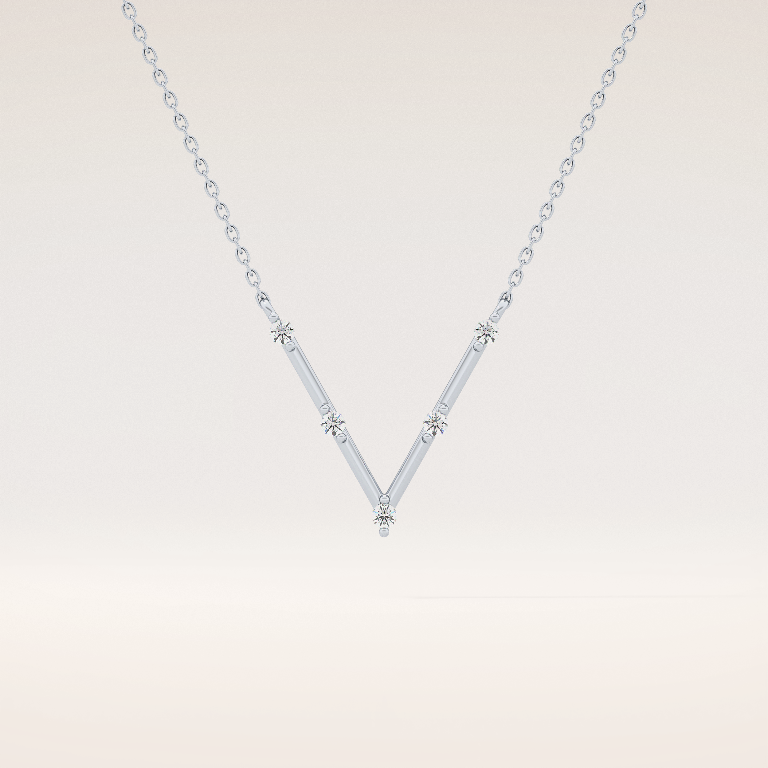0.08 TCW Round Cut Moissanite V Shaped Five Stone Necklace