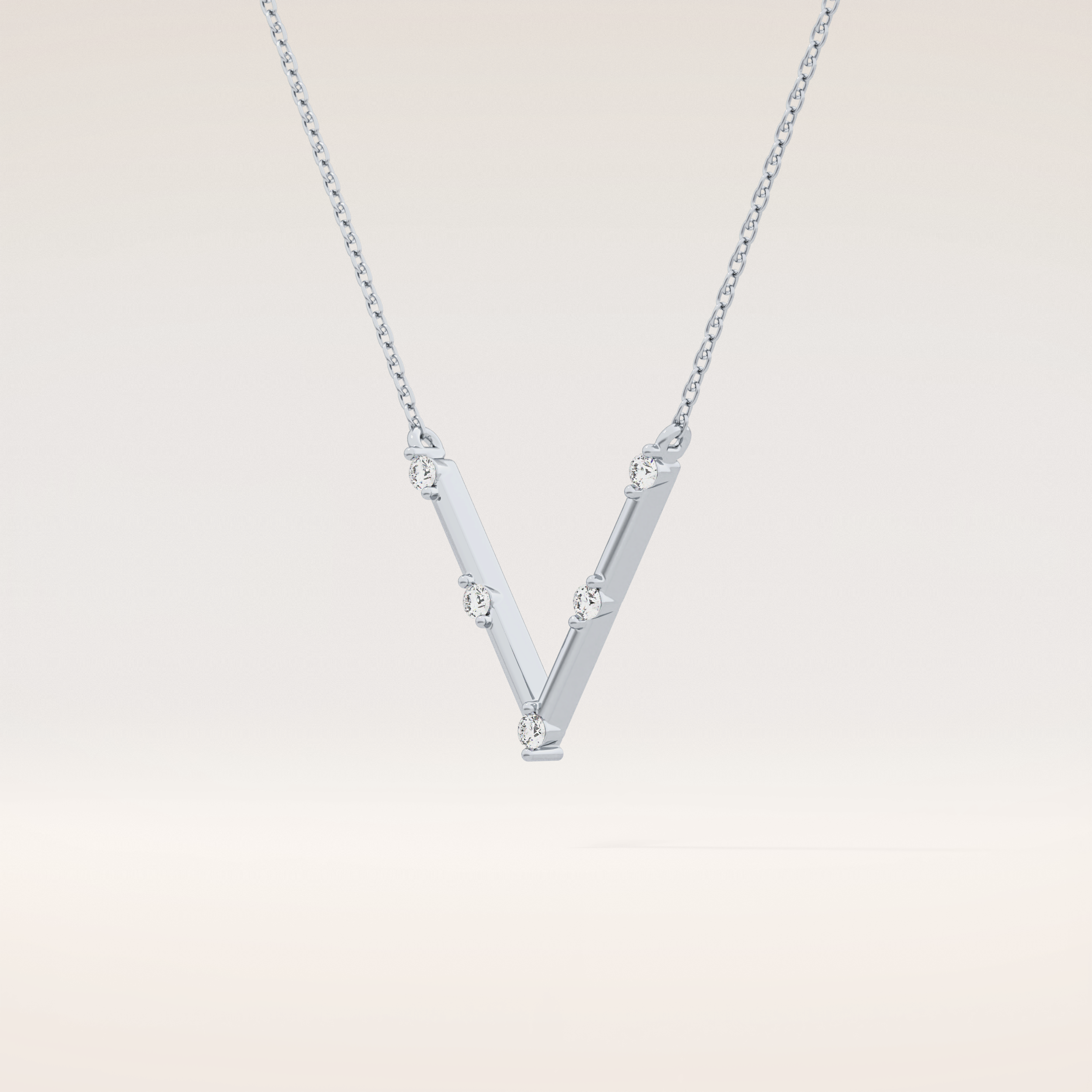 0.08 TCW Round Cut Moissanite V Shaped Five Stone Necklace