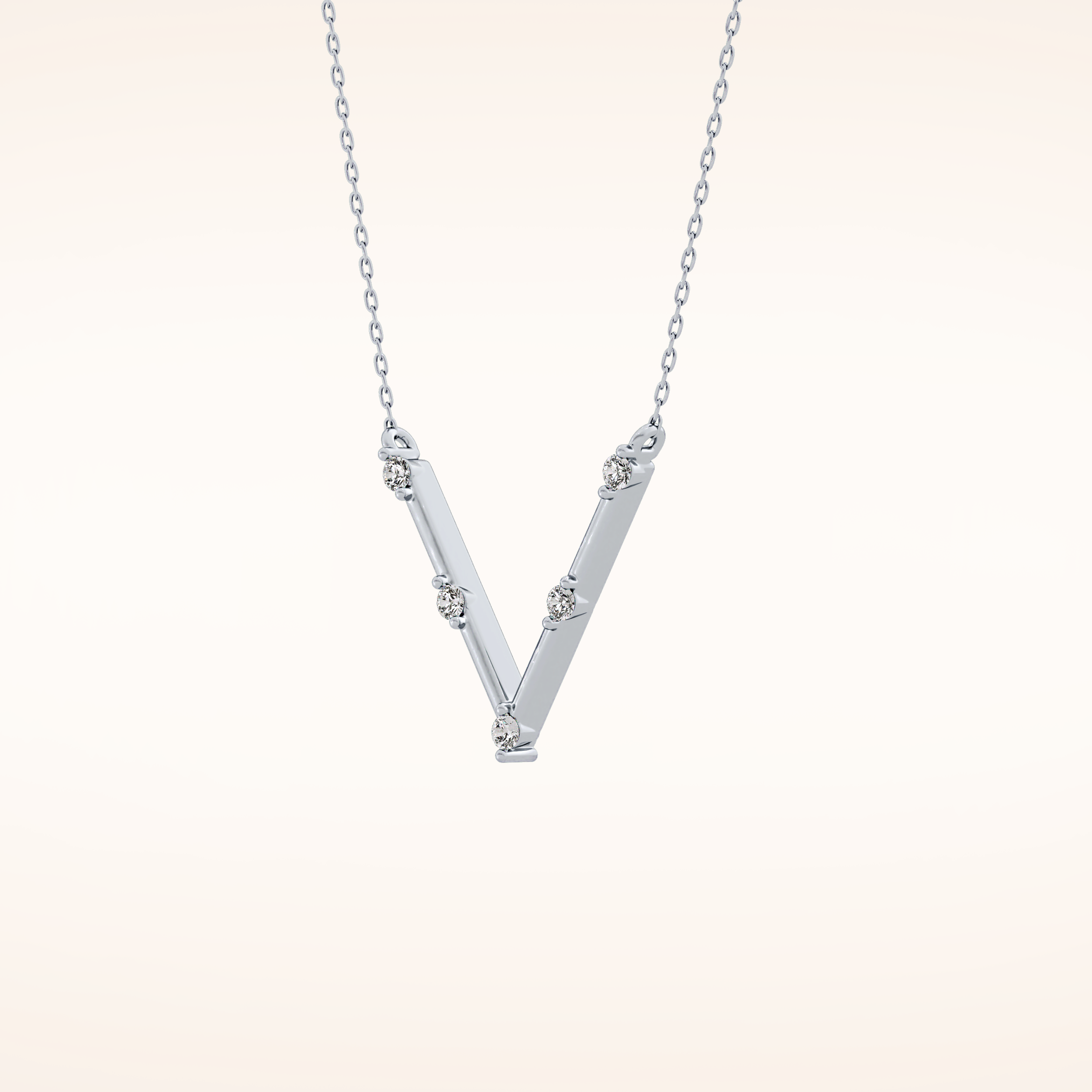 0.08 TCW Round Cut Moissanite V Shaped Five Stone Necklace