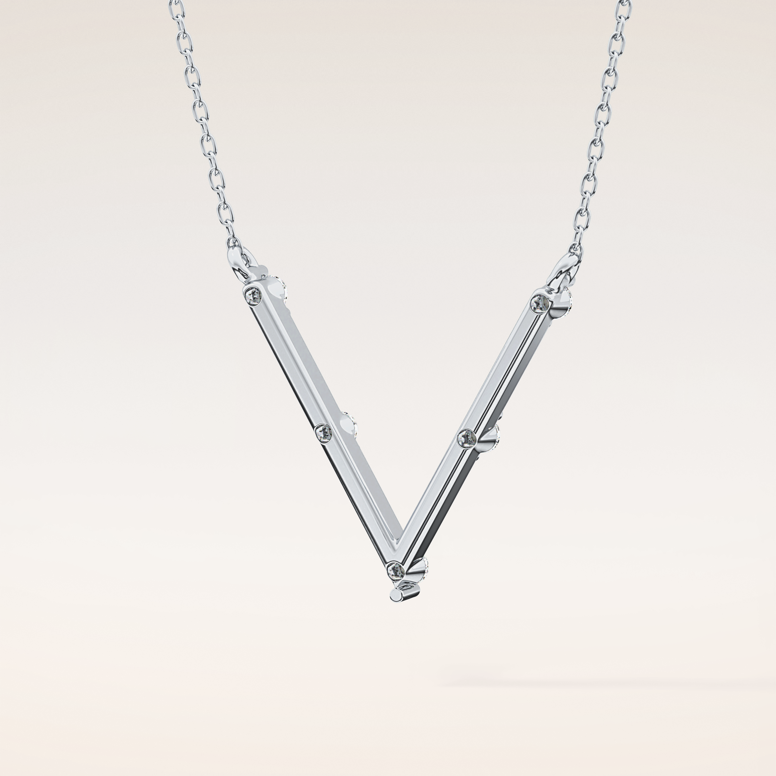 0.08 TCW Round Cut Moissanite V Shaped Five Stone Necklace