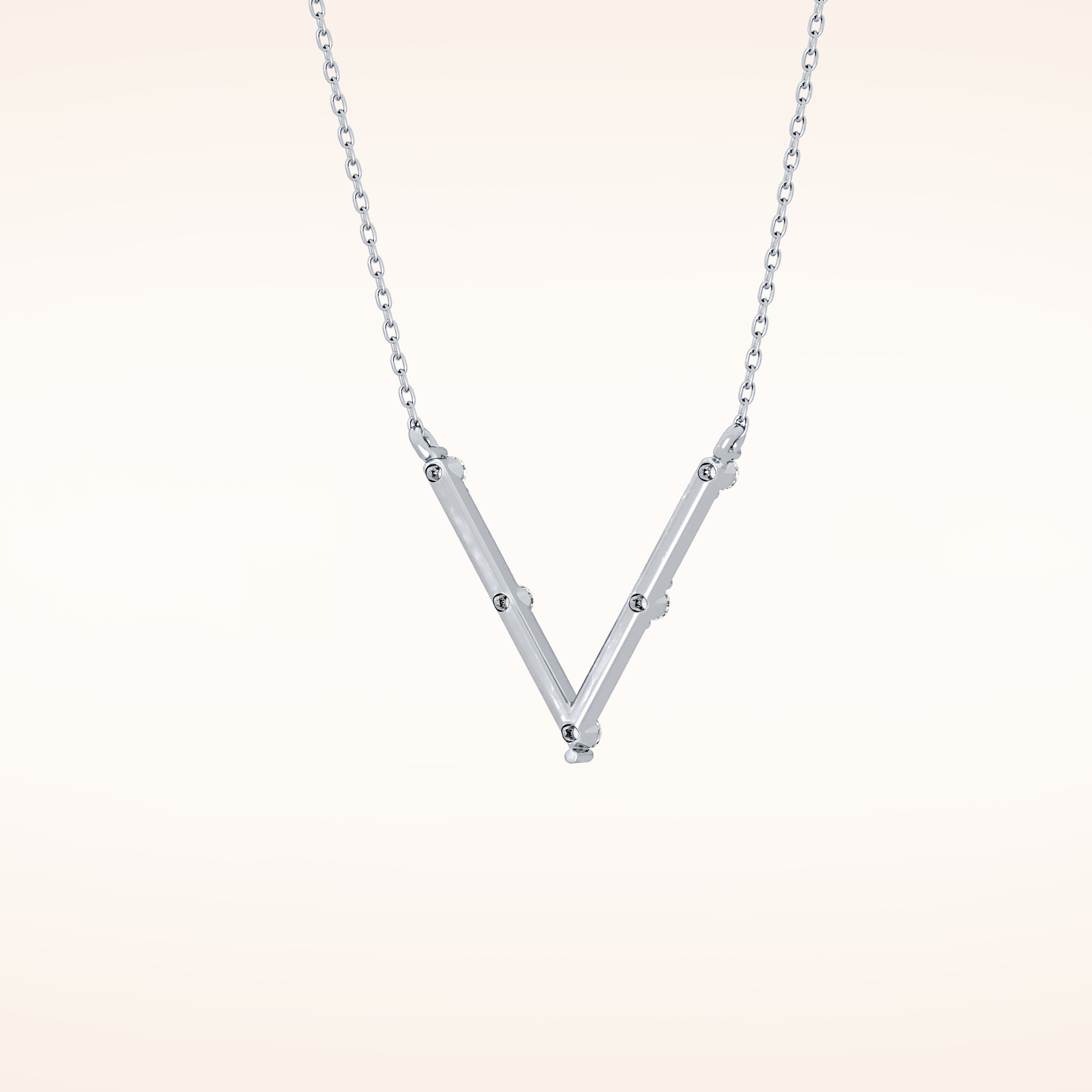0.08 TCW Round Cut Moissanite V Shaped Five Stone Necklace