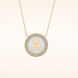 0.17 TCW Round Cut Moissanite A Initial Printed Halo Necklace