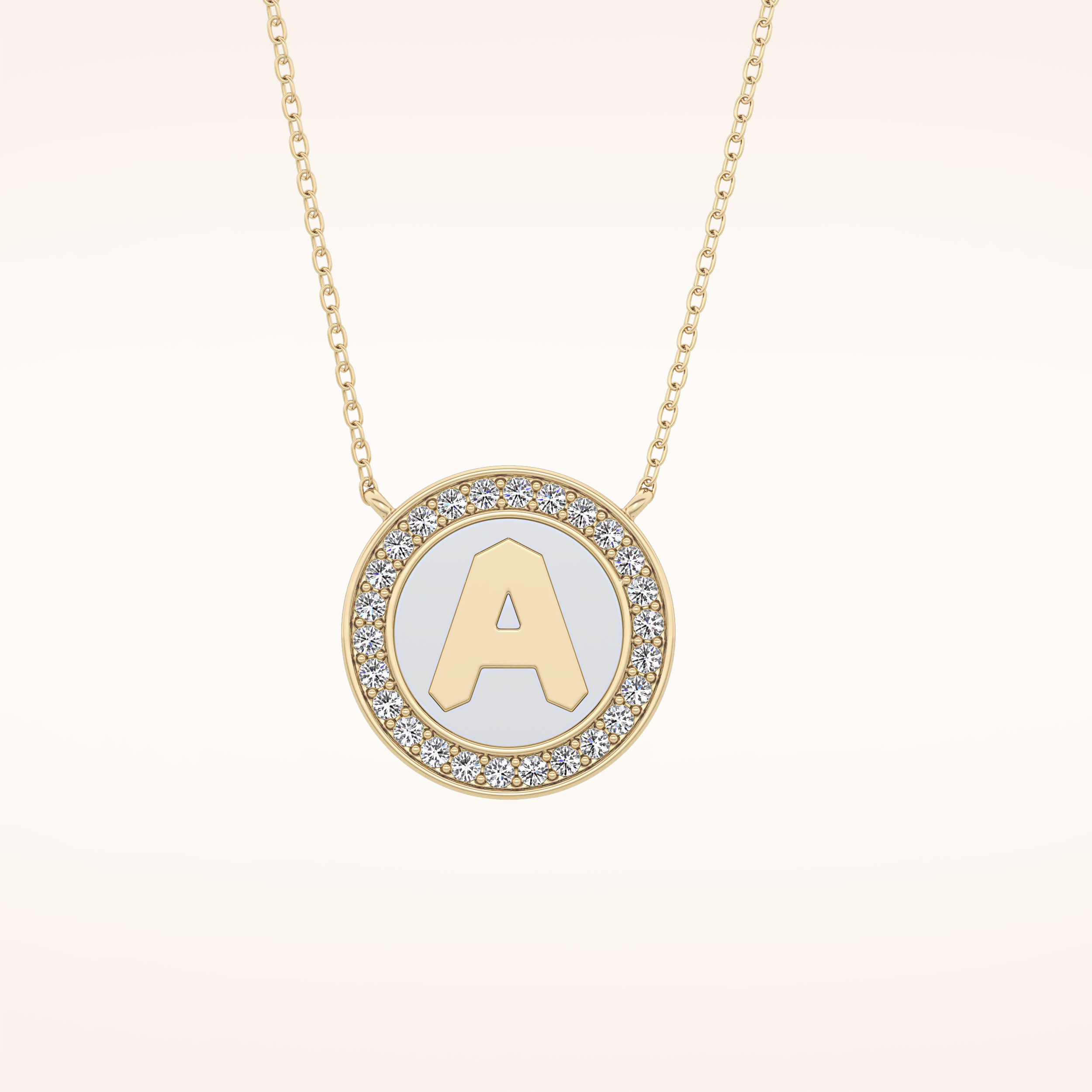 0.17 TCW Round Cut Moissanite A Initial Printed Halo Necklace