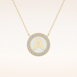 0.17 TCW Round Cut Moissanite A Initial Printed Halo Necklace