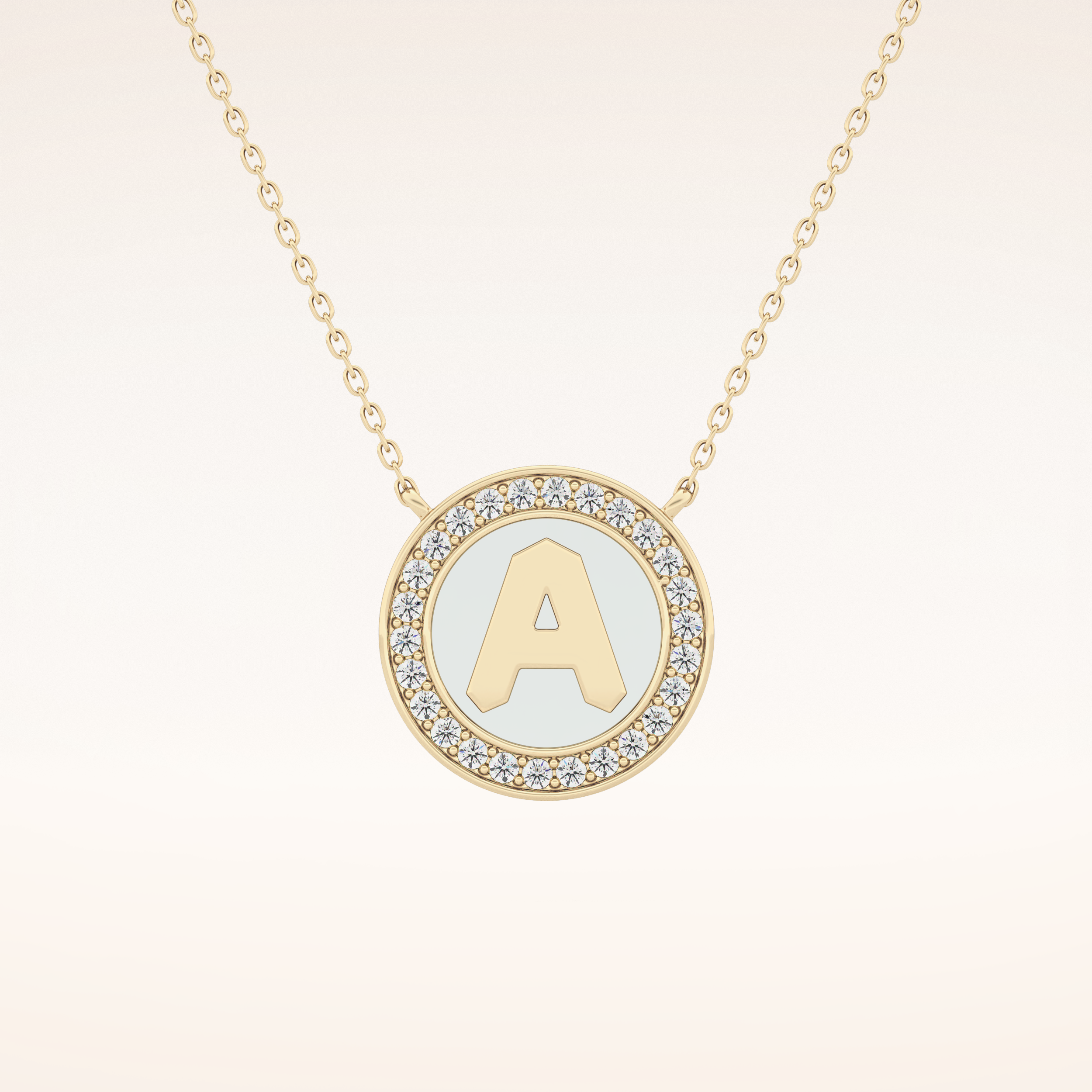 0.17 TCW Round Cut Moissanite A Initial Printed Halo Necklace