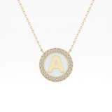 0.17 TCW Round Lab Grown Diamond A Initial Printed Halo Necklace