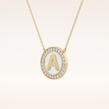 0.17 TCW Round Cut Moissanite A Initial Printed Halo Necklace