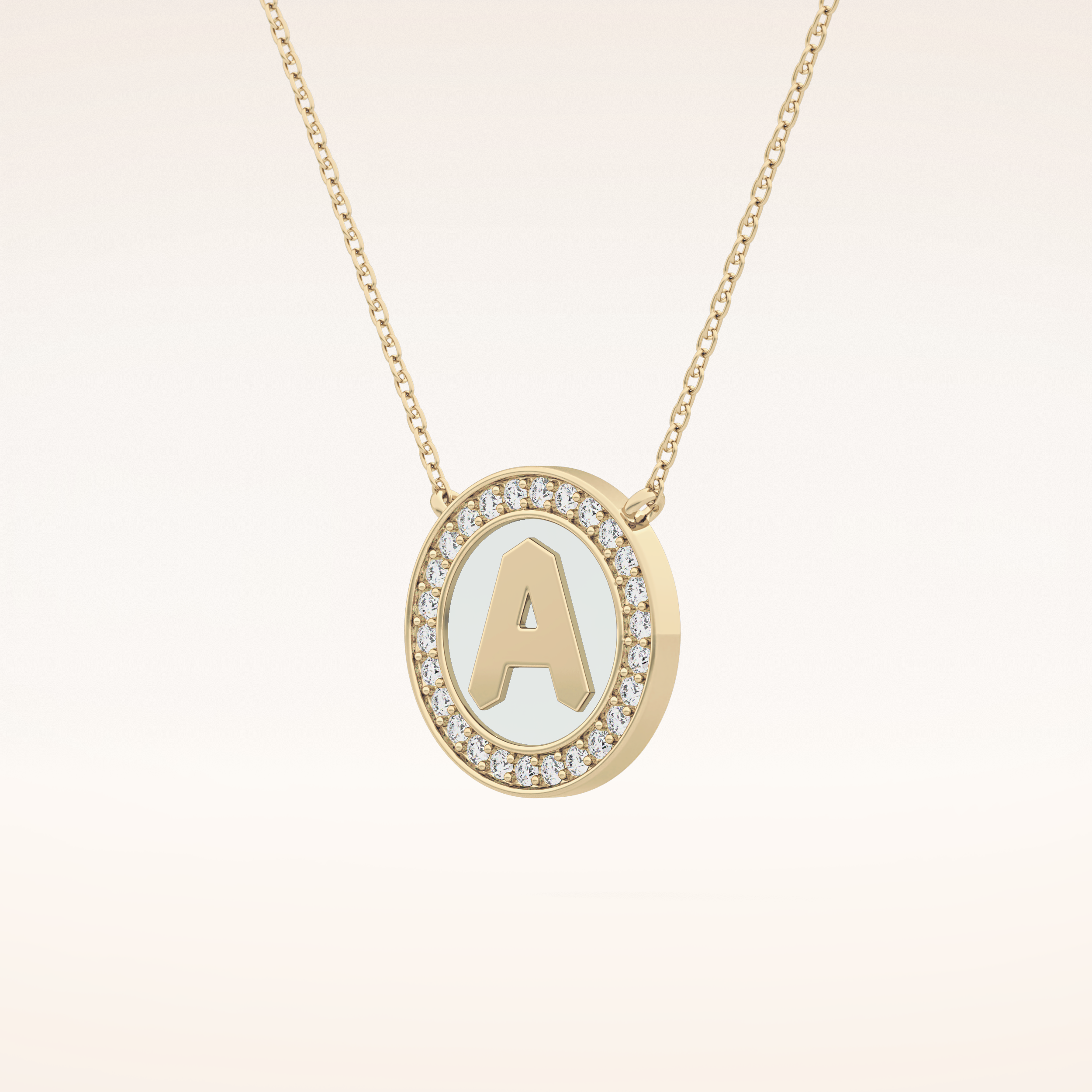 0.17 TCW Round Cut Moissanite A Initial Printed Halo Necklace