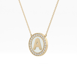 0.17 TCW Round Lab Grown Diamond A Initial Printed Halo Necklace