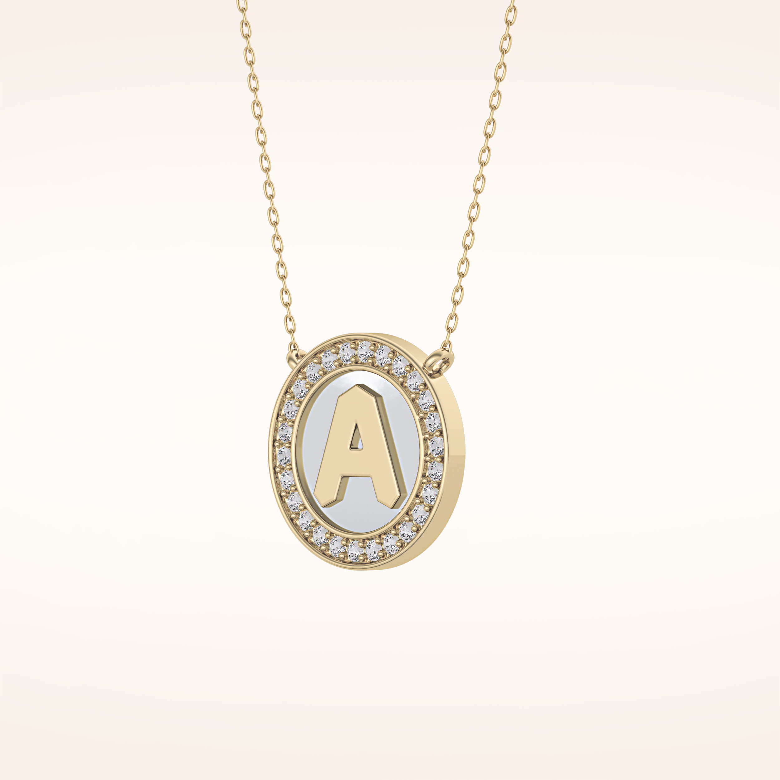0.17 TCW Round Cut Moissanite A Initial Printed Halo Necklace