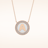 0.17 TCW Round Cut Moissanite A Initial Printed Halo Necklace