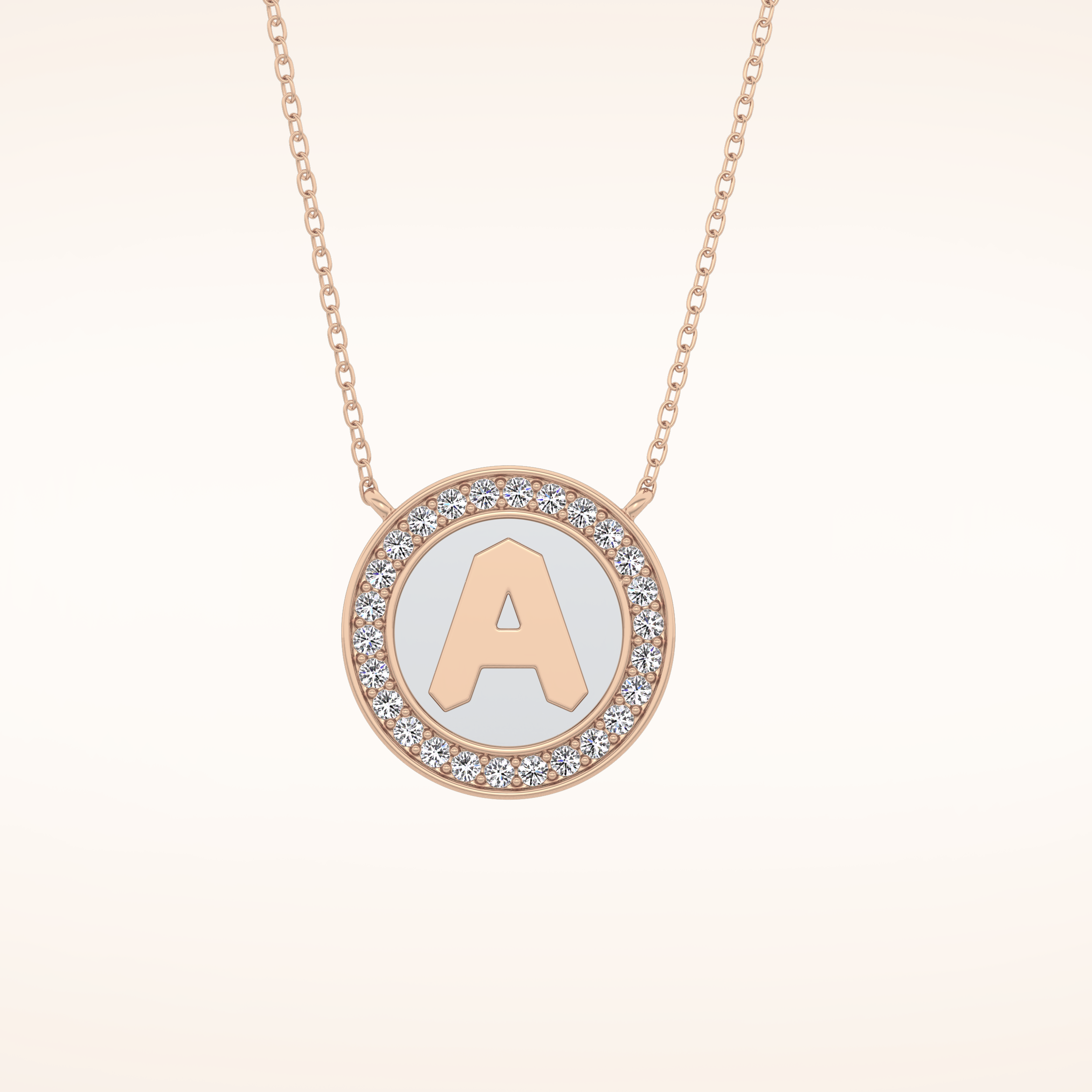 0.17 TCW Round Cut Moissanite A Initial Printed Halo Necklace
