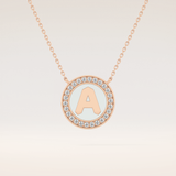 0.17 TCW Round Cut Moissanite A Initial Printed Halo Necklace