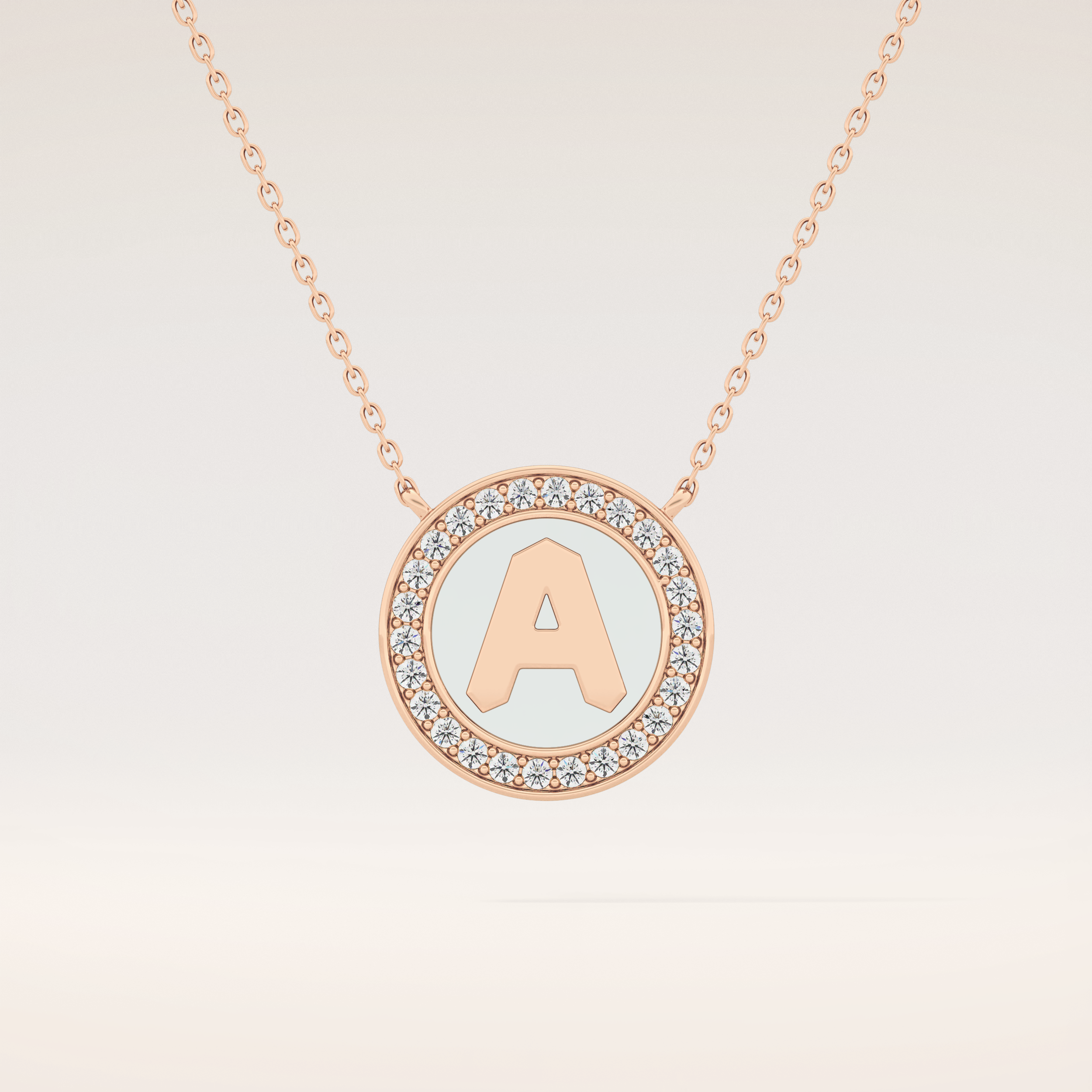 0.17 TCW Round Cut Moissanite A Initial Printed Halo Necklace