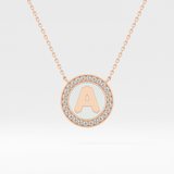 0.17 TCW Round Lab Grown Diamond A Initial Printed Halo Necklace