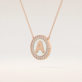 0.17 TCW Round Cut Moissanite A Initial Printed Halo Necklace