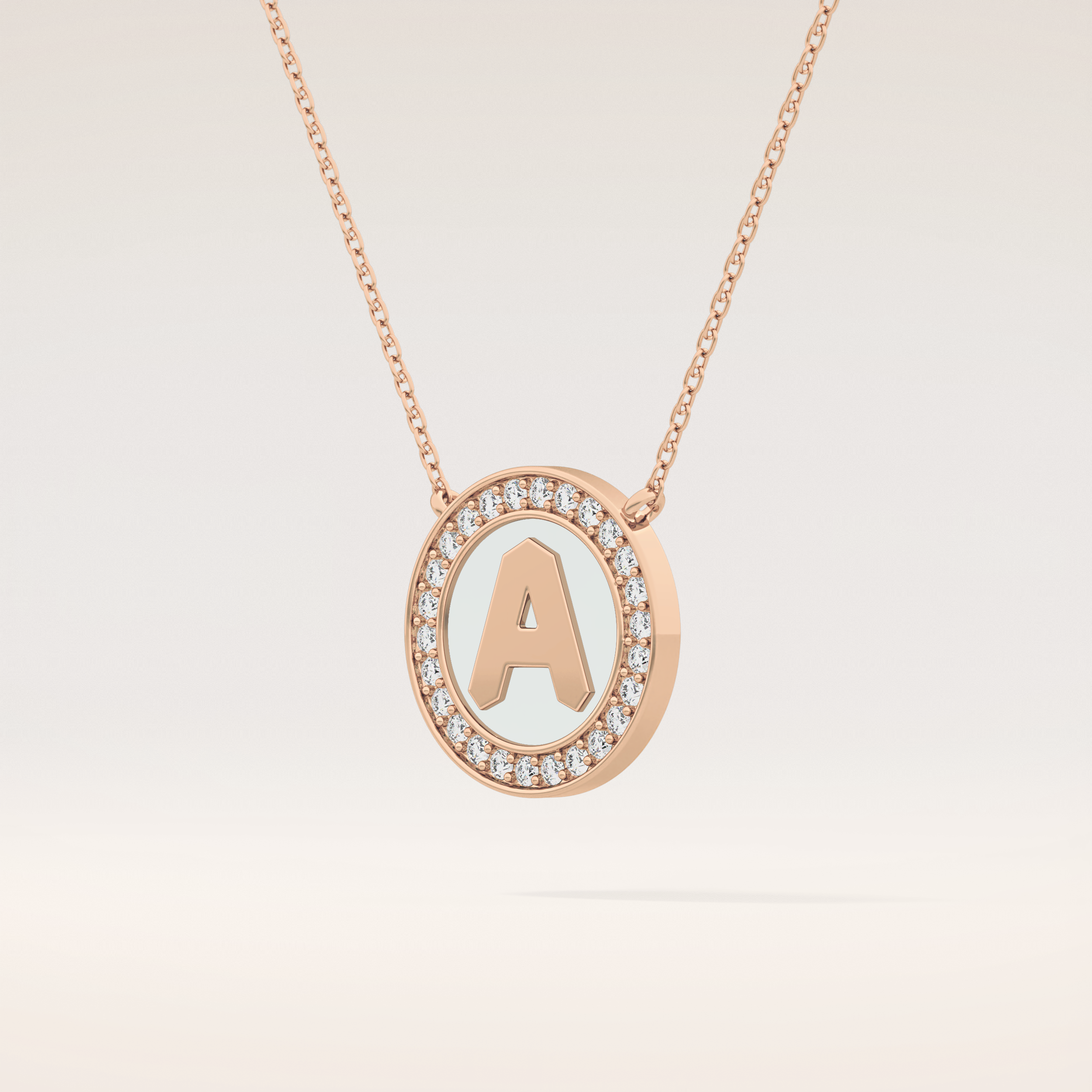 0.17 TCW Round Cut Moissanite A Initial Printed Halo Necklace