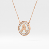 0.17 TCW Round Lab Grown Diamond A Initial Printed Halo Necklace