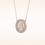 0.17 TCW Round Cut Moissanite A Initial Printed Halo Necklace