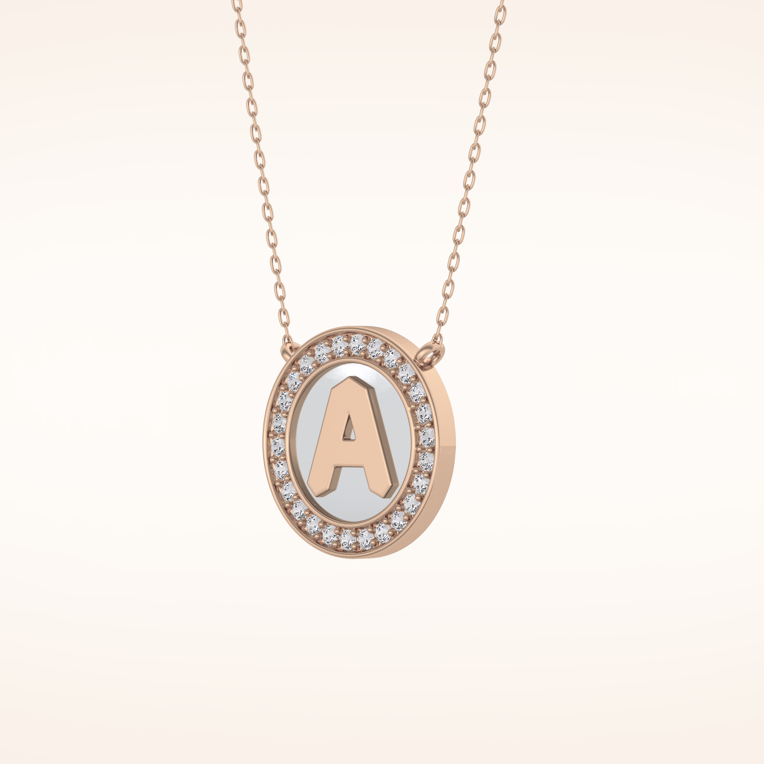 0.17 TCW Round Cut Moissanite A Initial Printed Halo Necklace