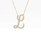 0.198 TCW Round Lab Grown Diamond L Initial Necklace