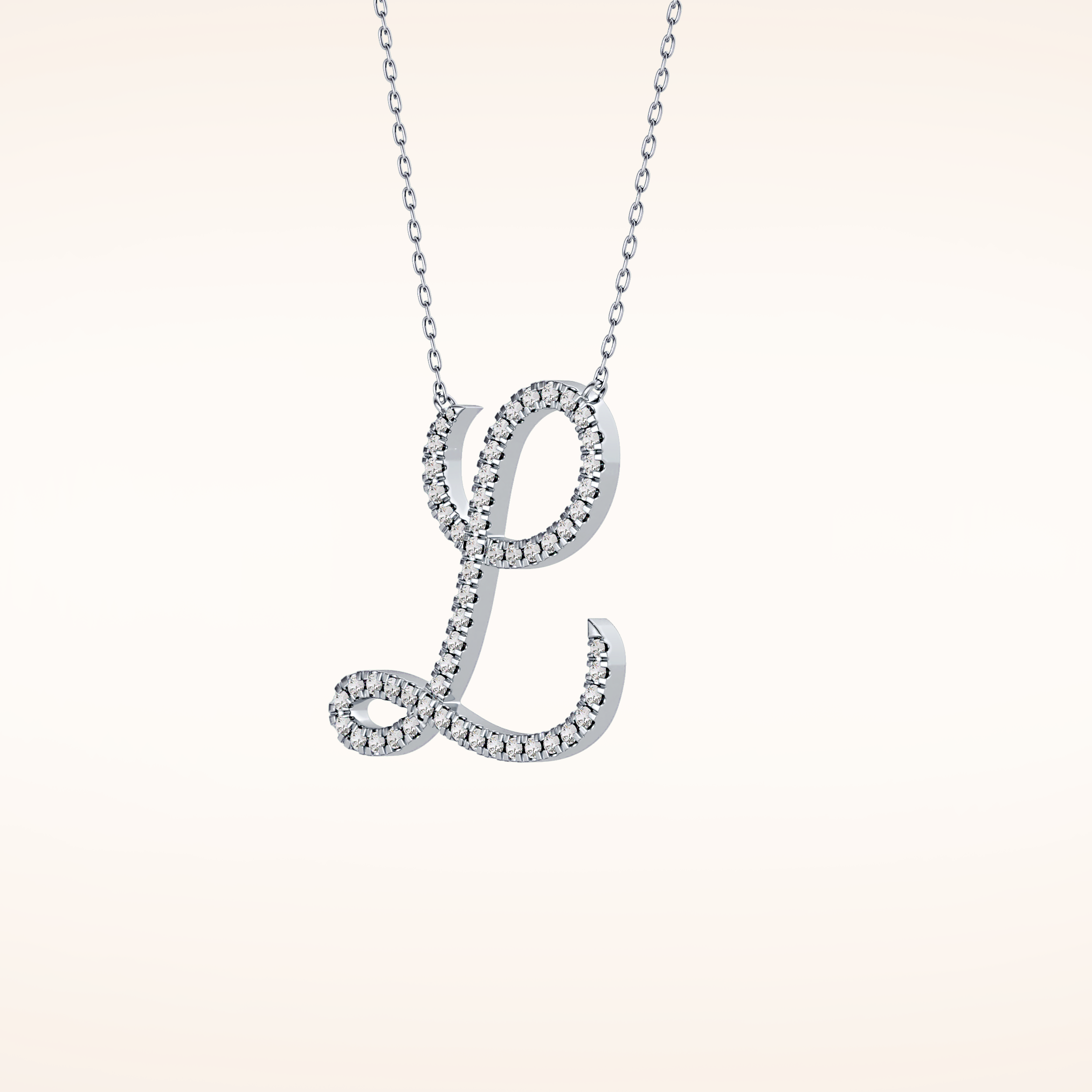 0.198 TCW Round Cut Moissanite L Initial Pendant Necklace
