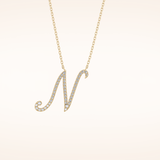 0.099 TCW Round Cut Moissanite N Initial Pendant Necklace