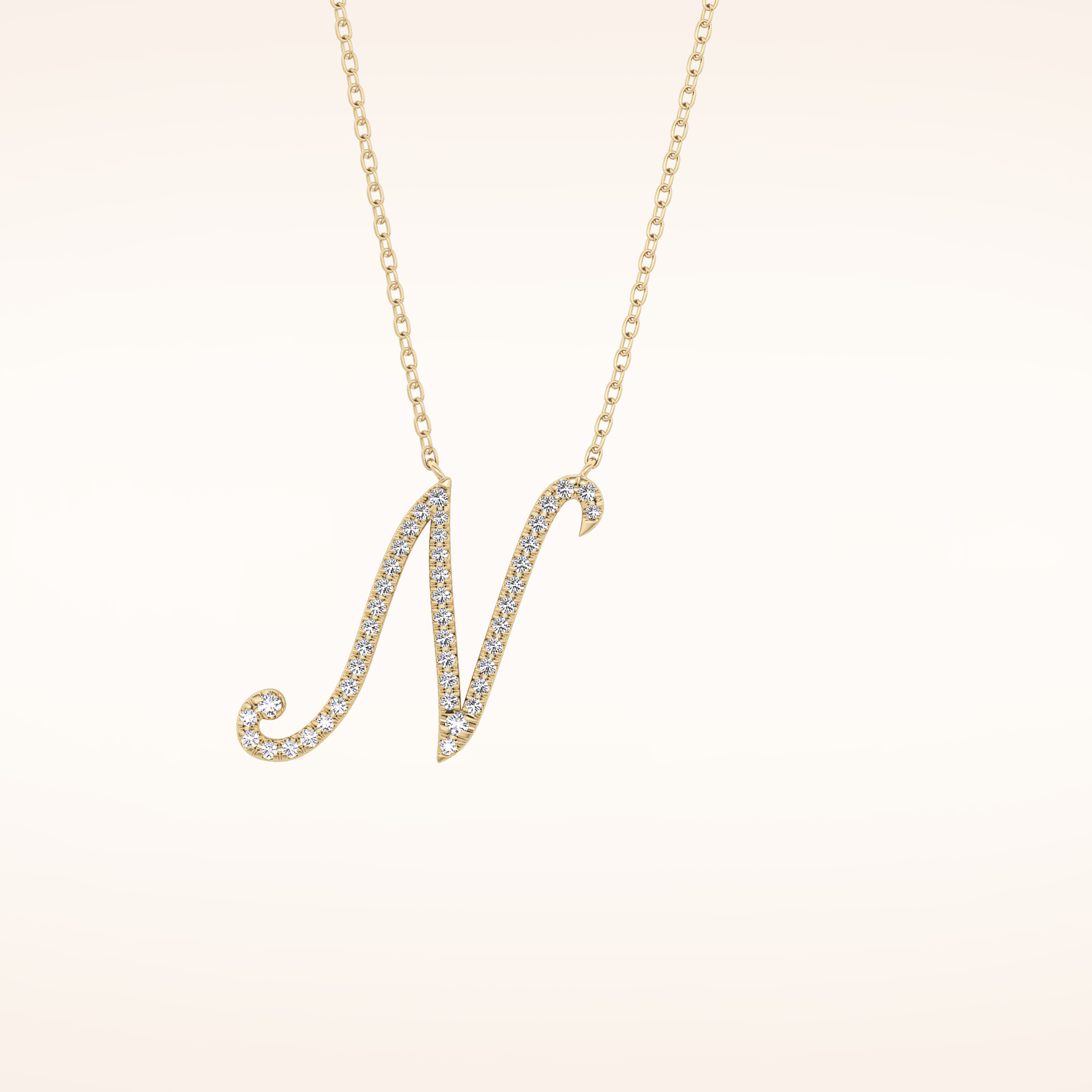 0.099 TCW Round Cut Moissanite N Initial Pendant Necklace