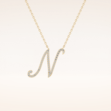 0.099 TCW Round Cut Moissanite N Initial Pendant Necklace