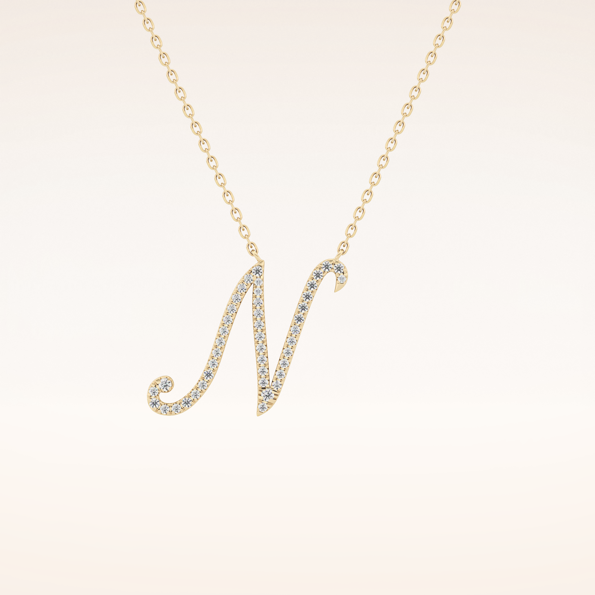 0.099 TCW Round Cut Moissanite N Initial Pendant Necklace