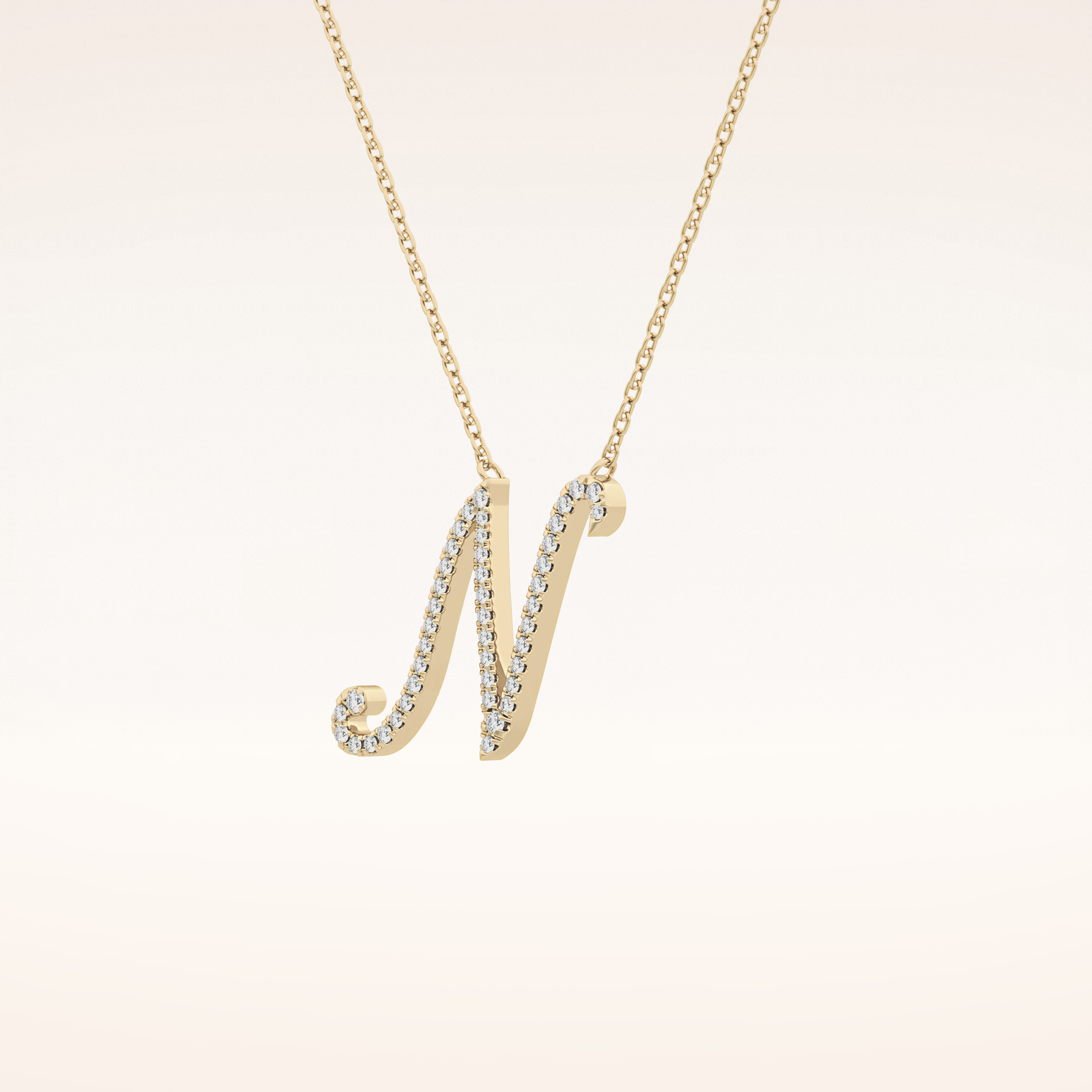 0.099 TCW Round Cut Moissanite N Initial Pendant Necklace