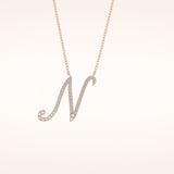 0.099 TCW Round Cut Moissanite N Initial Pendant Necklace