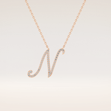 0.099 TCW Round Cut Moissanite N Initial Pendant Necklace