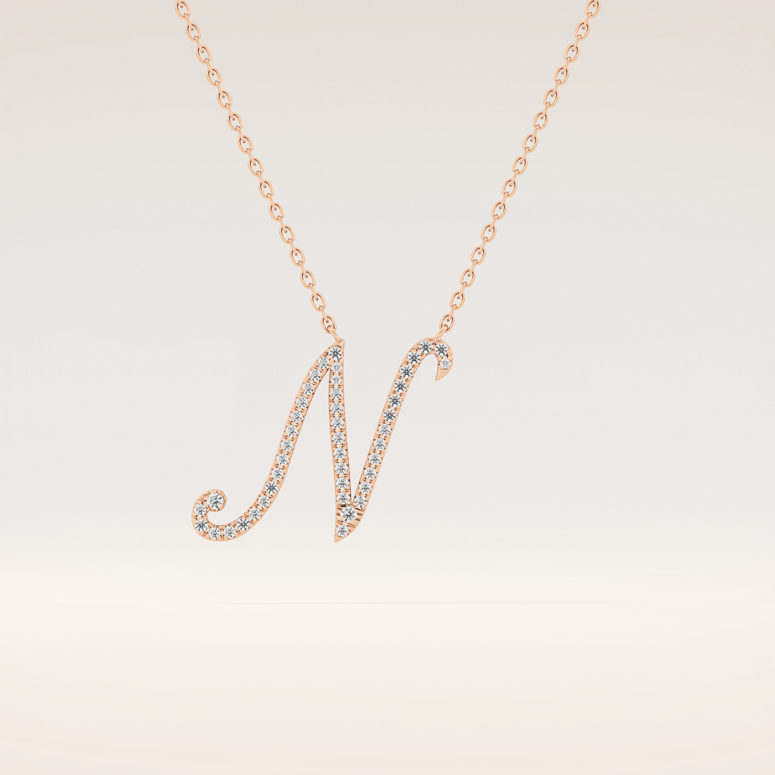 0.099 TCW Round Cut Moissanite N Initial Pendant Necklace