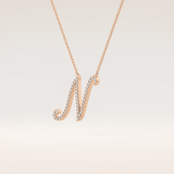 0.099 TCW Round Cut Moissanite N Initial Pendant Necklace