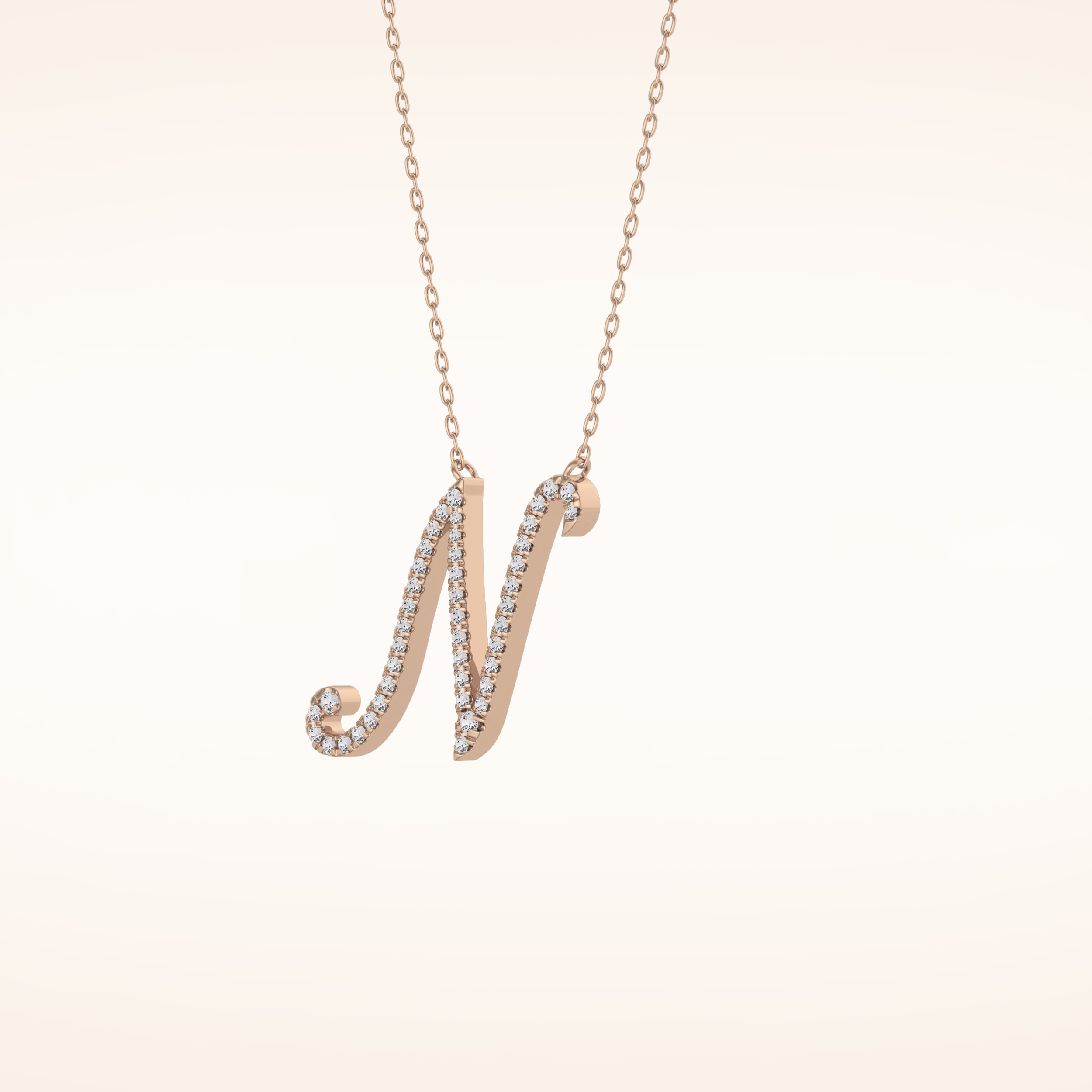 0.099 TCW Round Cut Moissanite N Initial Pendant Necklace