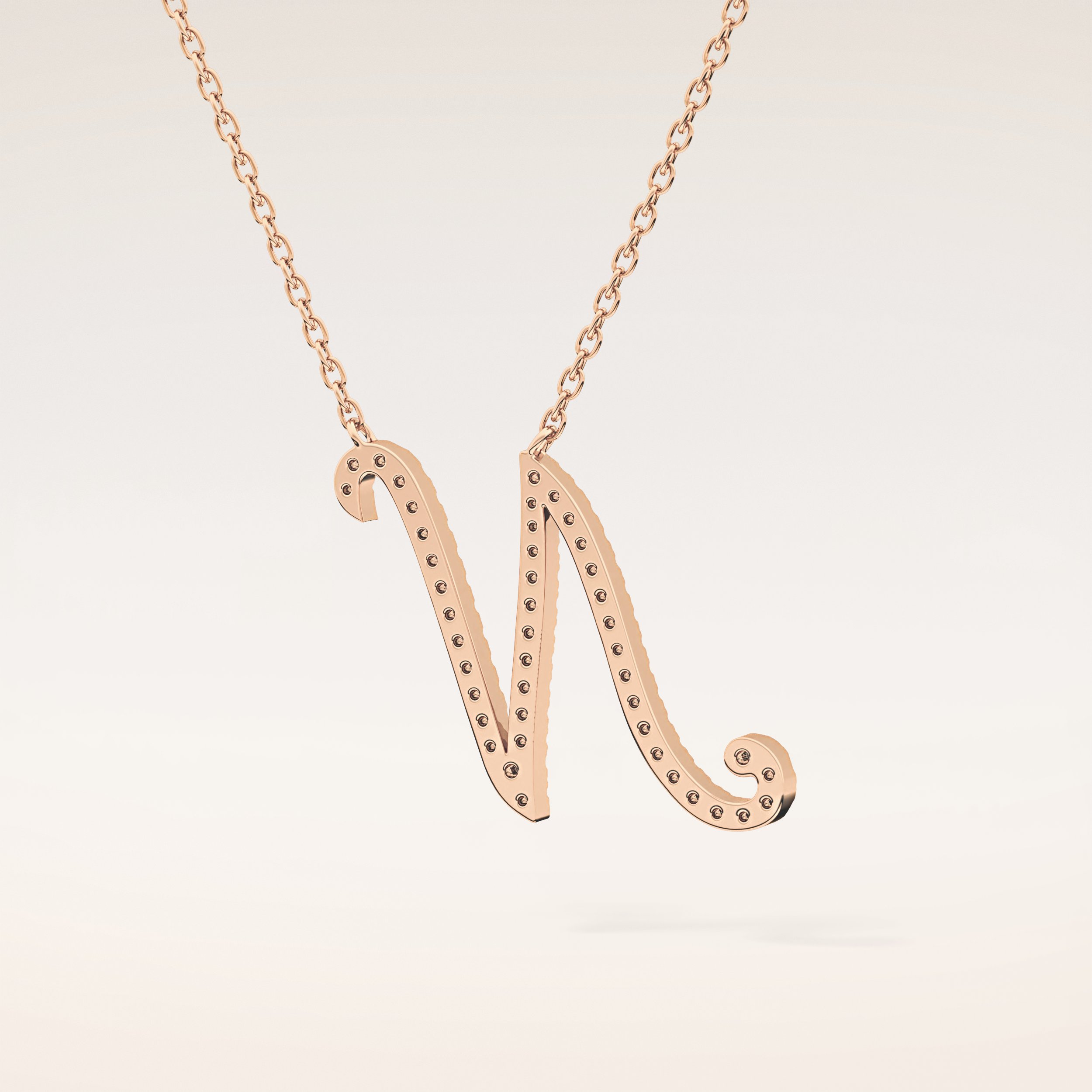 0.099 TCW Round Cut Moissanite N Initial Pendant Necklace