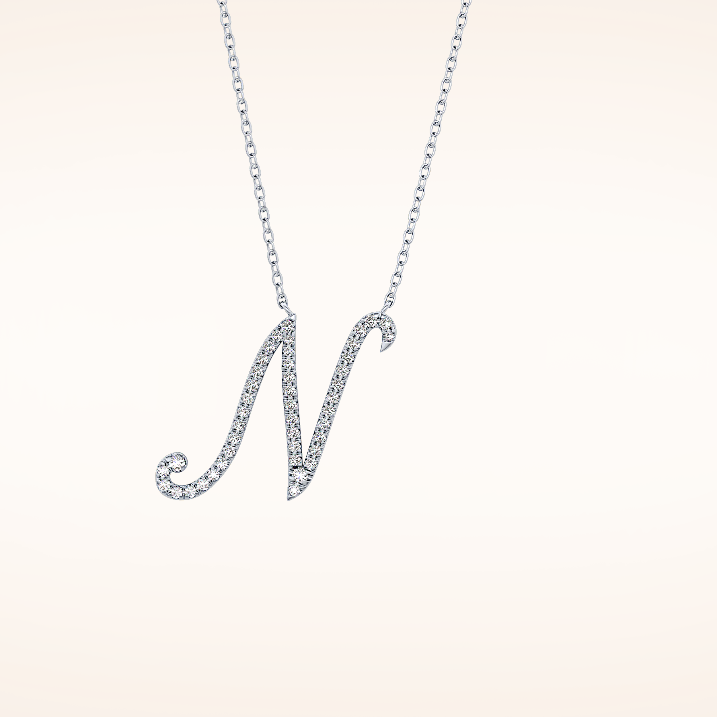 0.099 TCW Round Cut Moissanite N Initial Pendant Necklace