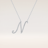 0.099 TCW Round Cut Moissanite N Initial Pendant Necklace
