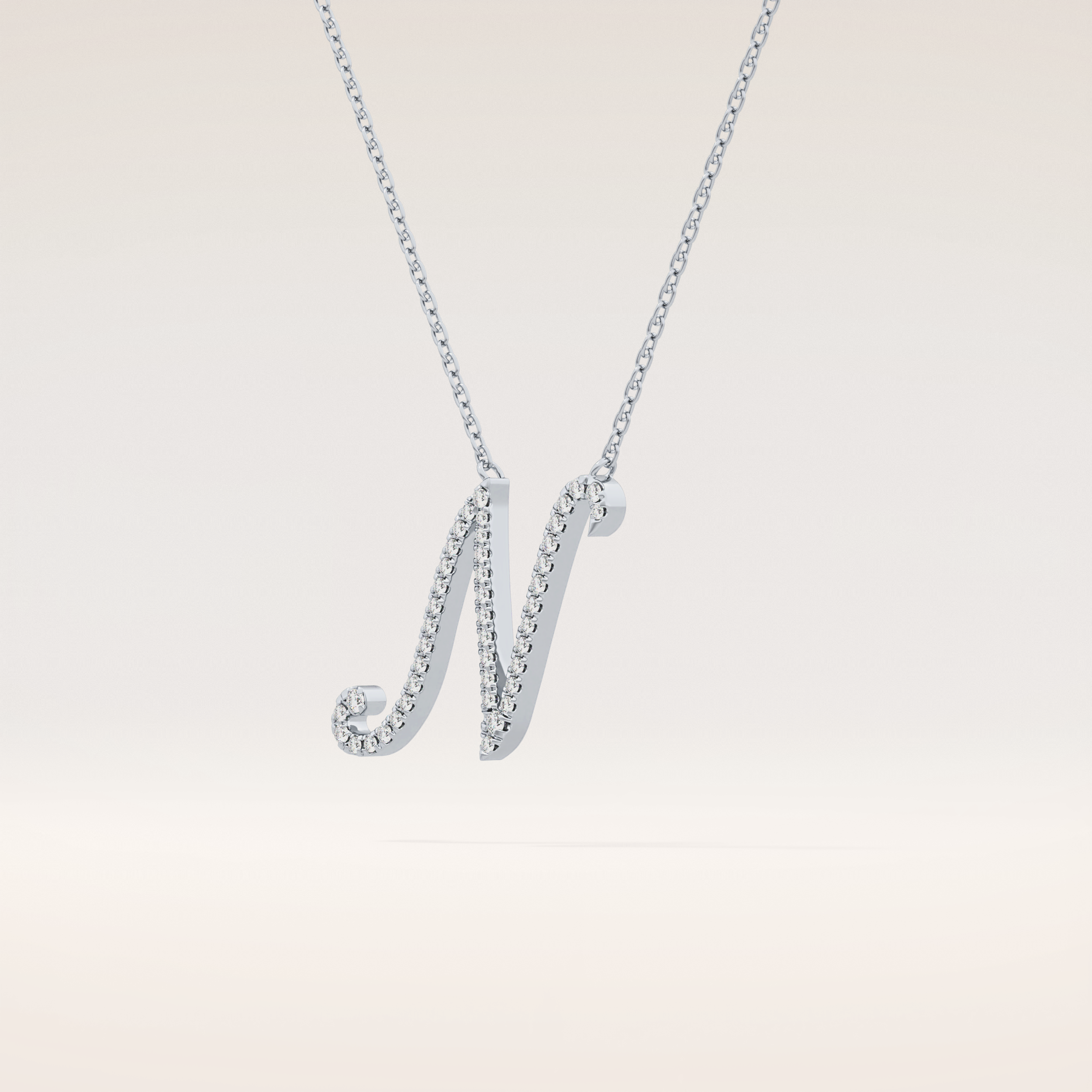 0.099 TCW Round Cut Moissanite N Initial Pendant Necklace