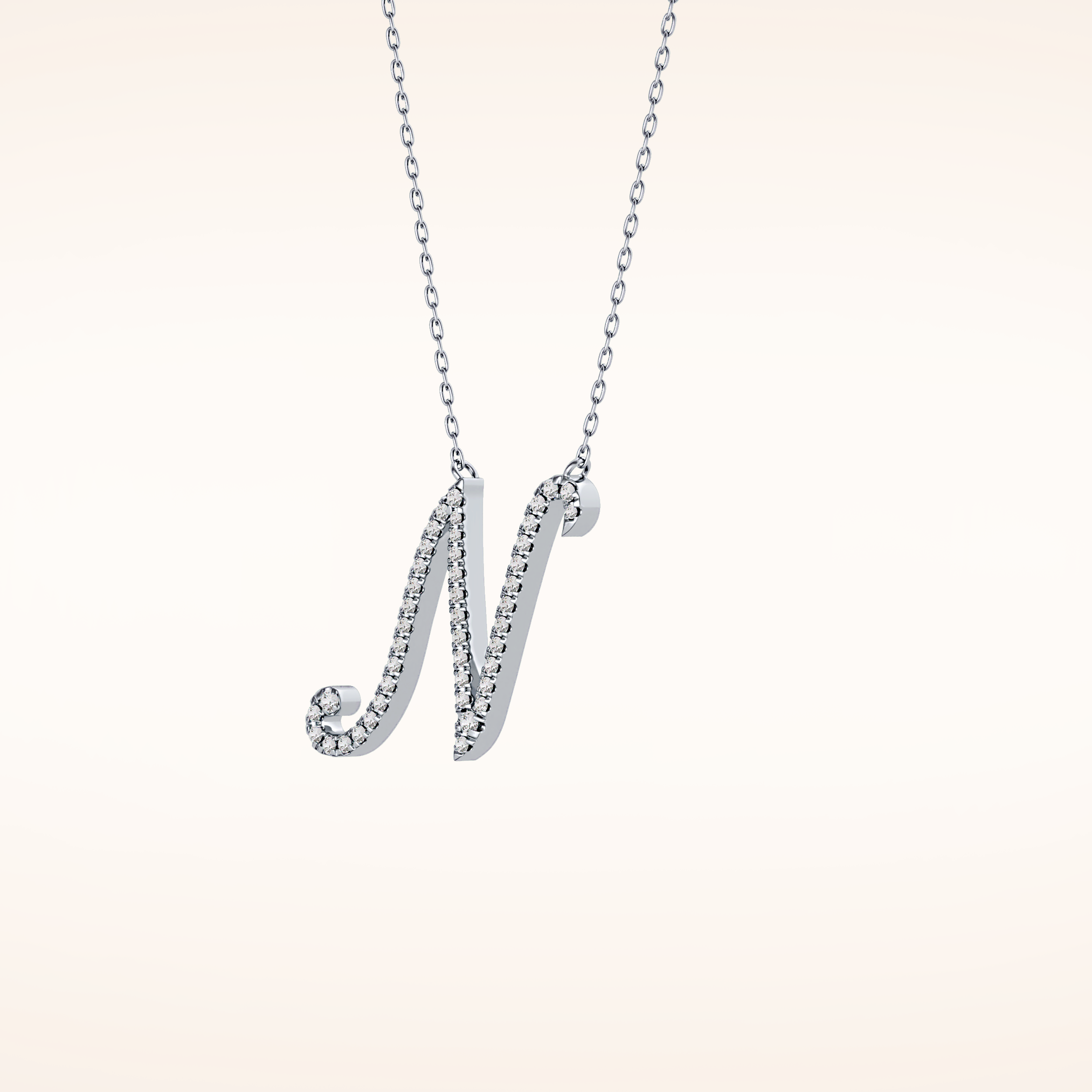 0.099 TCW Round Cut Moissanite N Initial Pendant Necklace