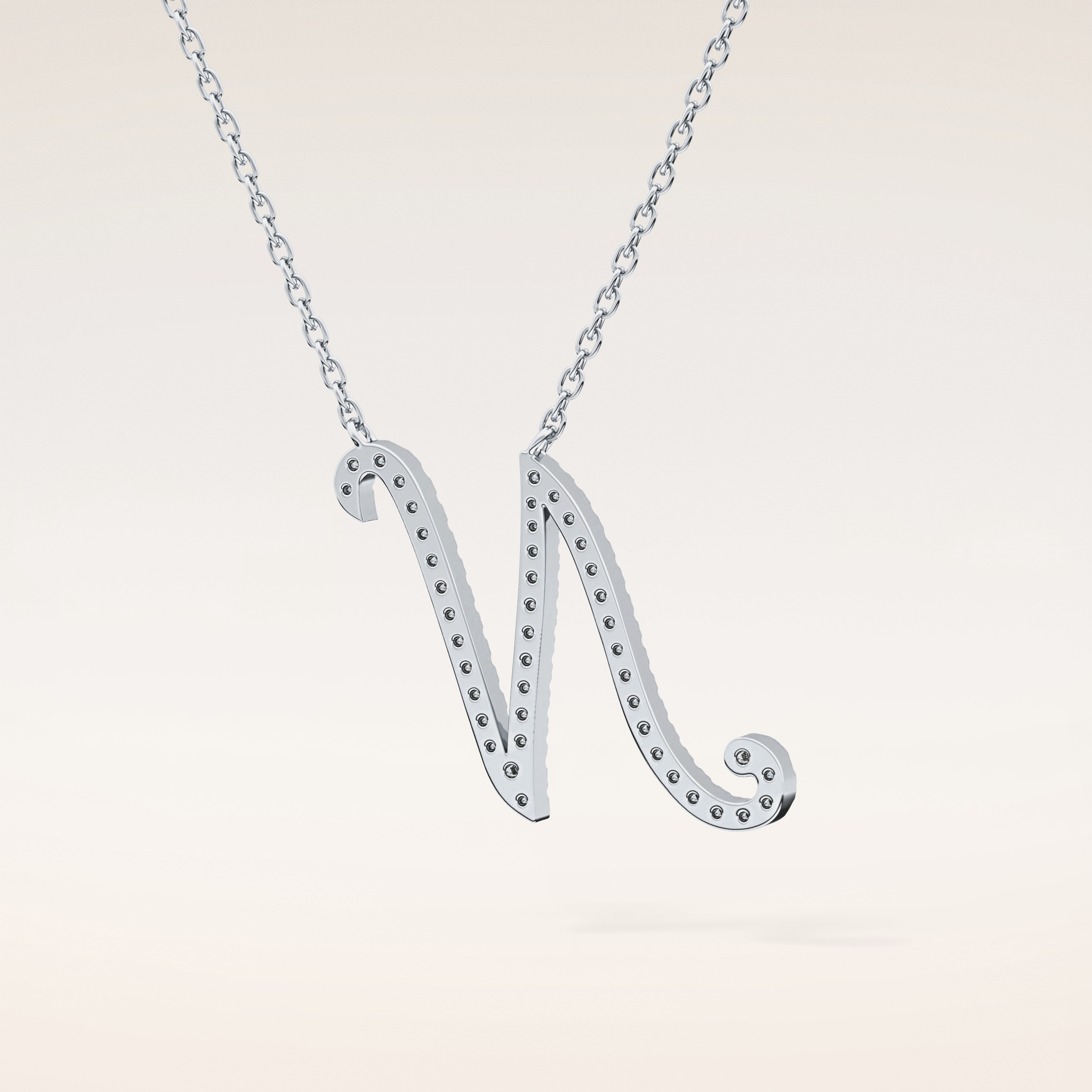 0.099 TCW Round Cut Moissanite N Initial Pendant Necklace