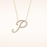 0.138 TCW Round Cut Moissanite P Initial Pendant Necklace