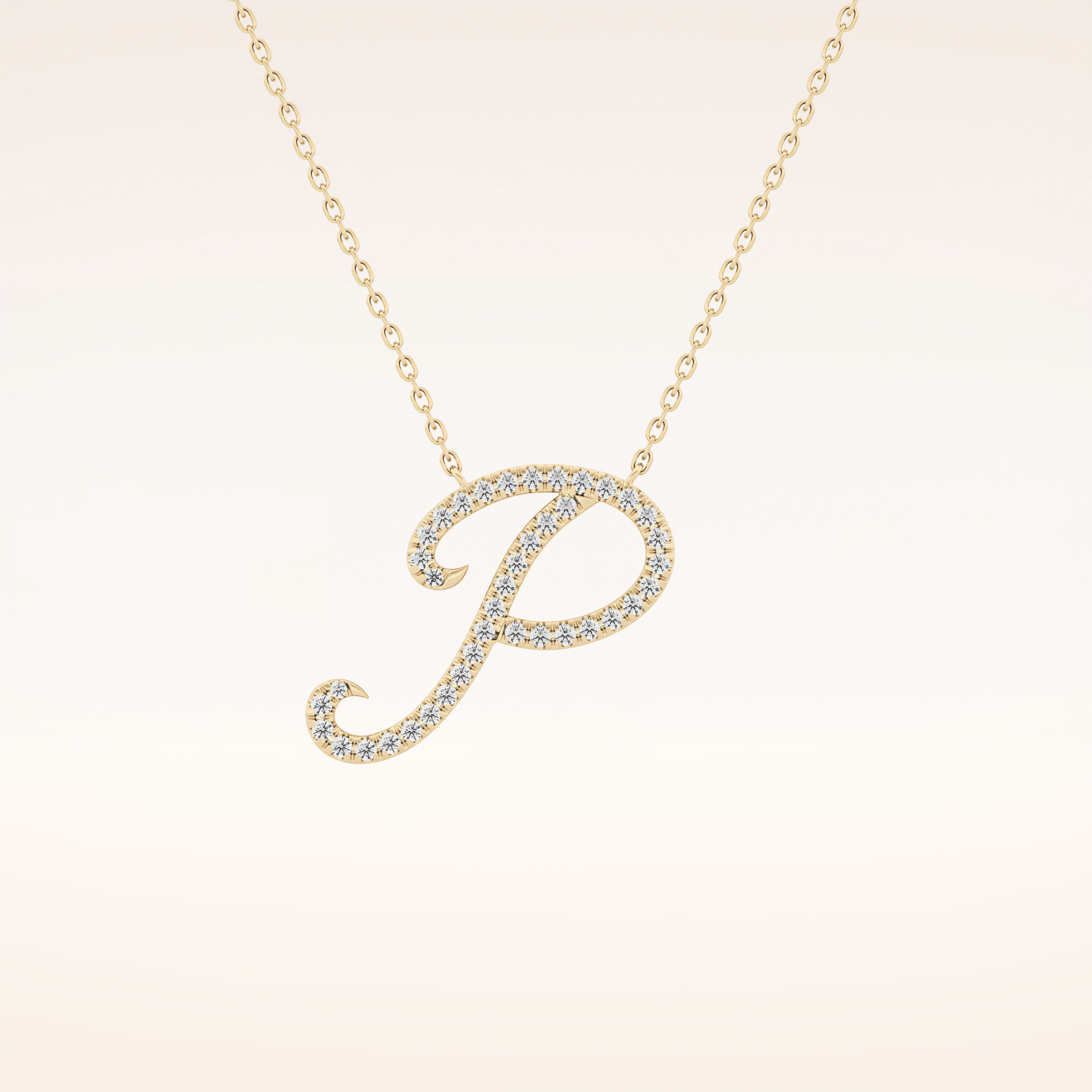 0.138 TCW Round Cut Moissanite P Initial Pendant Necklace