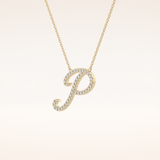 0.138 TCW Round Cut Moissanite P Initial Pendant Necklace