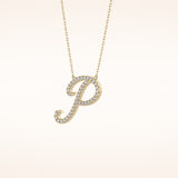 0.138 TCW Round Cut Moissanite P Initial Pendant Necklace